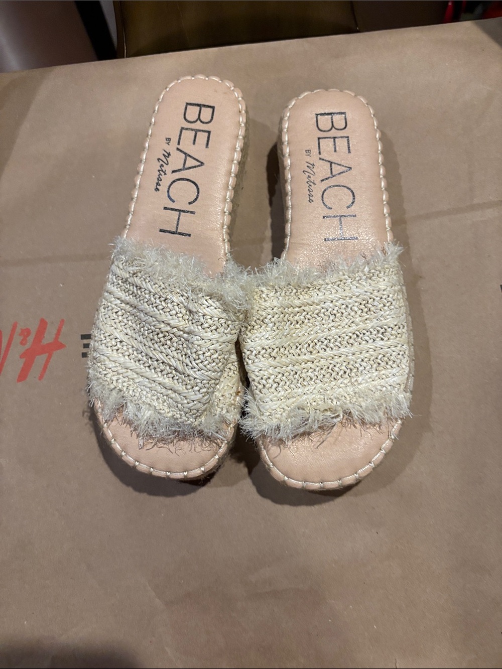 BEACH by Matisse Cream Woven Fringe Slide Mules